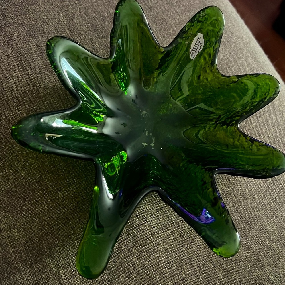 BLENKO Handcrafted Dark Green Vintage Candy Dish